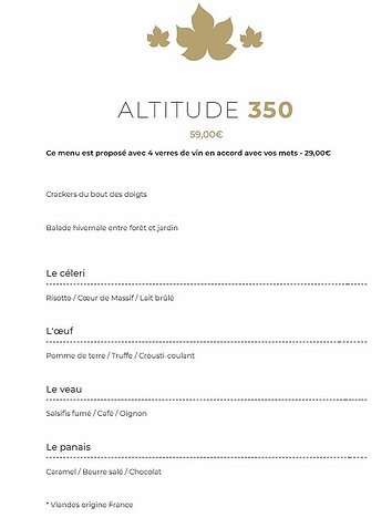 20230127 Guth 350l menu We chose the 59€ Altitude 350 menu with four glasses of wine